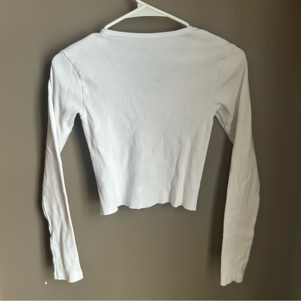 Brandy Melville White Ribbed Long Sleeve Top - Picture 5 of 5